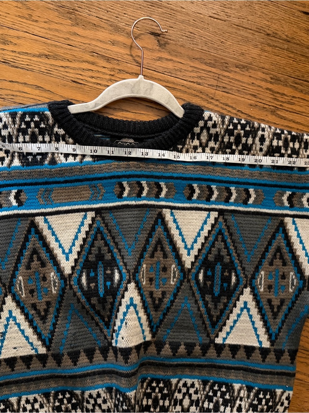 RARE-Pre-1987 Cuggi/Coogi Men's Geometric Pattern Crewneck Sweater - Blue & Gray - Picture 5 of 13